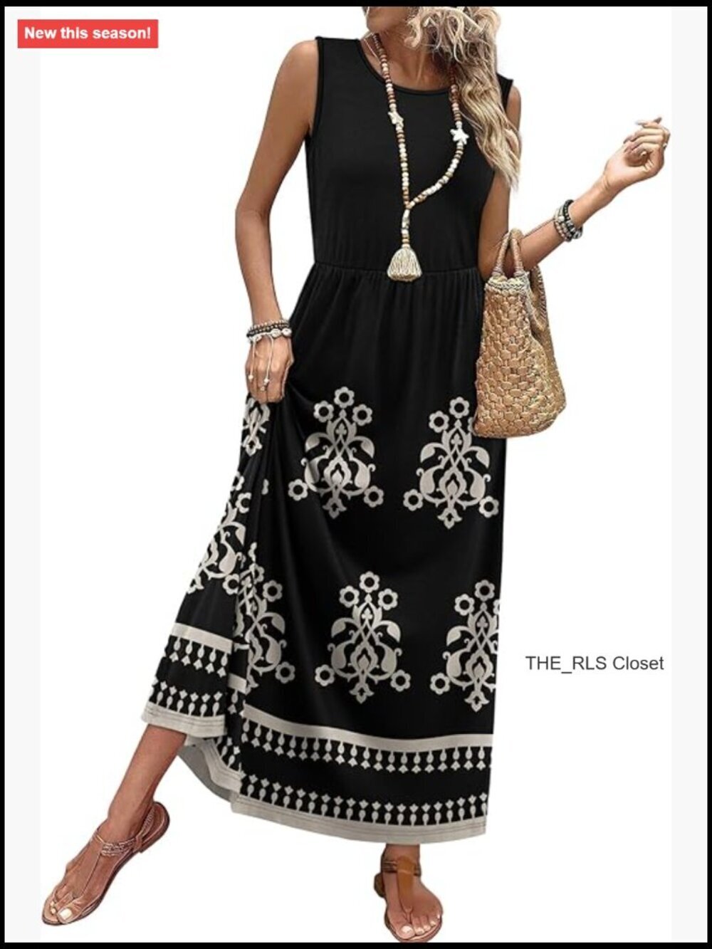 Sleeveless Maxi Dress with Elastic Waist and Side Pockets